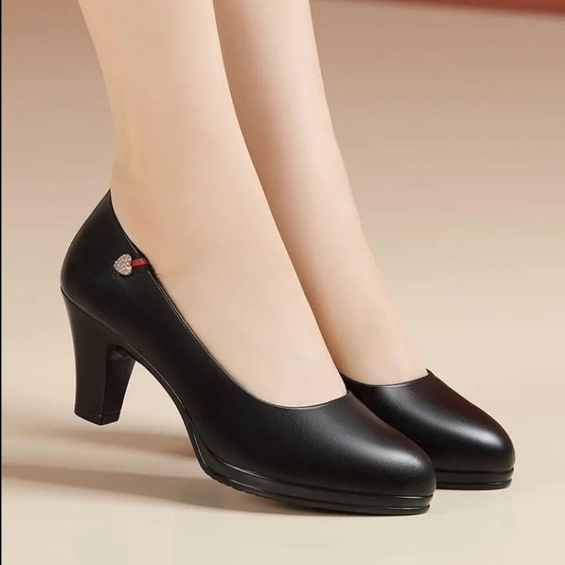 Zapatos Zama Women Cute Black Pu Leather High Quality Square Heel Shoes Lady Beige Office Spring & Autumn Cute Shoes