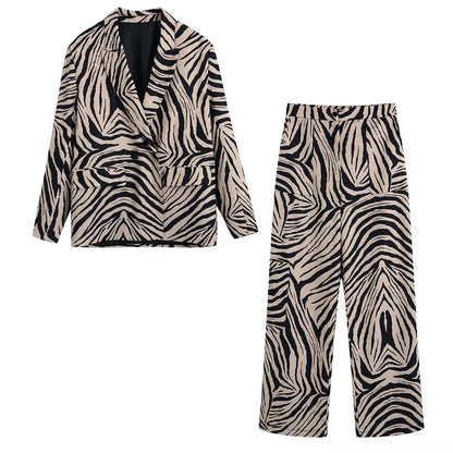 Za New 2Pcs Spring Women Blazer Suits Office Outfits Zebra Stripes Jacket+Pant Long Sleeve Fashion Outwear