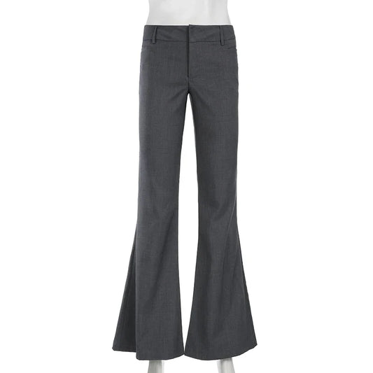 lovwvol  -  Low Waisted Straight Casual Suit Flare Pants Gray Skinny Fashion High Street Lady Boot Cut Trousers Vintage Y2K