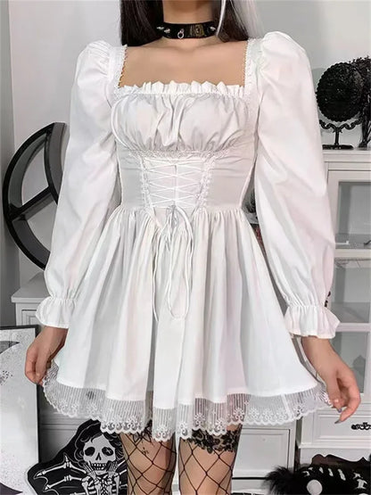 lovwvol Lolita Dress Party Evening Women Vintage Lace Y2k Mini Dress Female Kawaii Clothing 2024 Spring One Piece Dress Korea White