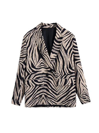 Za New 2Pcs Spring Women Blazer Suits Office Outfits Zebra Stripes Jacket+Pant Long Sleeve Fashion Outwear