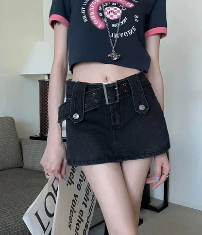 lovwvol   Vintage Denim Skirt Woman Black Grunge Y2K Sexy Mini Skirt High Waist Short Skirts Retro Korean Female Streetwear Punk