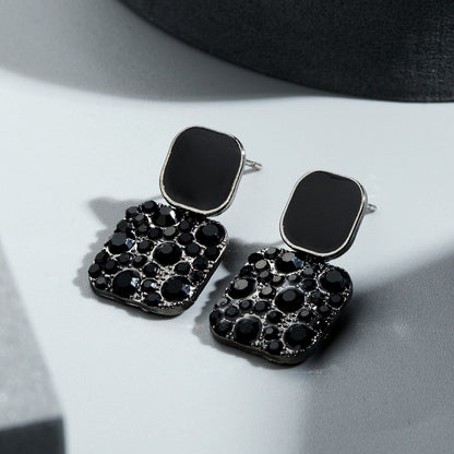 Korean Style Black Zircon Stud Earring For Women Shiny Rhinestone Square Geometric Earrings Girl Party Statement Jewelry Gifts