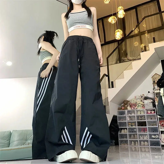 lovwvol Y2k Vintage Striped Baggy Pants High Waist Harajuku Patchwork Wide Leg pants Hip Hop Streetwear Oversize Track Sweatpants