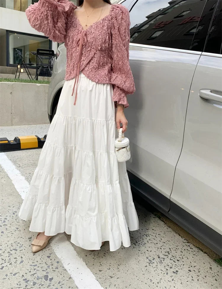 lovwvol Spring French Sweet Thin Skirt High Waist Solid Color Hemline Half Skirts Female Faldas Mujer Moda Korean Fashion