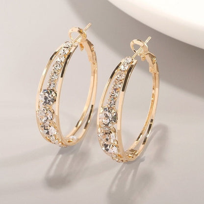 Elegant Gold Colors Hoop Earrings for Women Exquisite Fashion Metal Inlaid White Zircon Stones Engagement Wedding Earrings