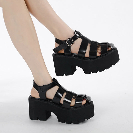 Summer Sandals Women  Closed Toe Platform Roman Sandals Thick High Heels Goth Punk Casual Shoes Ladies Big Size 42 43