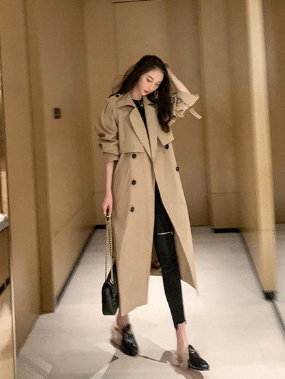 Turn Down Collar V Neck Double Breasted Trench Coat Women Winter Clothes Women with Belt Korean Style Casual Slim Windbreaker