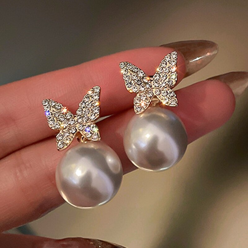 New Korean Style Contracted Heart Pearl Earrings For Women Sweet Flower Zircon Geometric Stud Earring Girl Party Jewelry