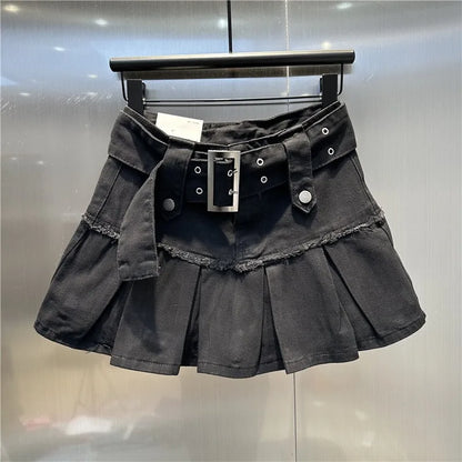 lovwvol Women Black Gothic Denim A-line Pleated Skirt Vintage Y2k Skirt Harajuku Mini Jean Skirts Emo 2000s 90s Aesthetic Trashy Clothes