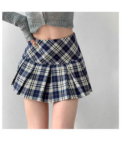 lovwvol Summer Woman Preppy Mini Skirt Pleated Low Waist A-line JK Plaid Kawaii Gyaru Harajuku Fashion 2000s Coquette Japanese Y2k Cute