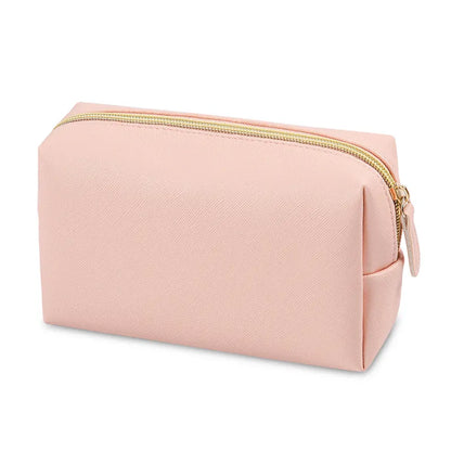 Women Cosmetic Bag Waterproof PU Leather Solid Color Makeup Pouch Travel Portable Wash Toiletry Storage Bag Organizer Purse