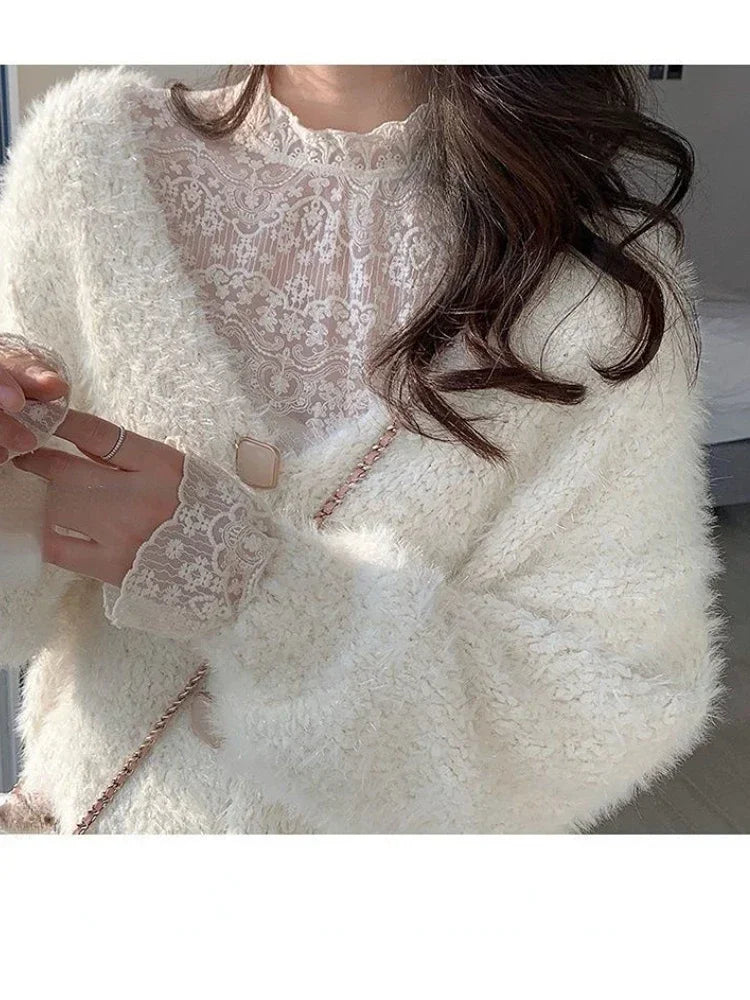 lovwvol French Elegant Turtleneck Blouse Women Casual Long Sleeve Slim Basic Tops Korean Fashio Lace Shirts Y2k Clothing  Winter