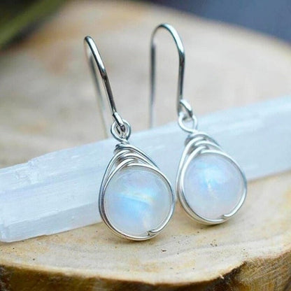 Exquisite Round Moonstone Hook Earrings Simple Fashion Metal Silver Color Engagement Wedding Dangle Earrings for Women