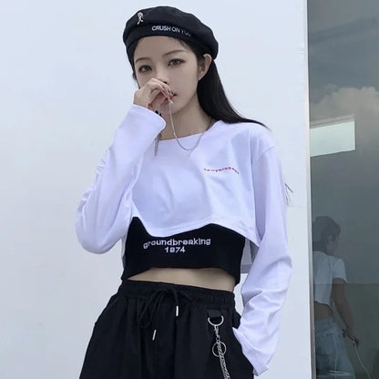 Fashion Jogger 3 Piece Sets Women New High Waist Cargo Pants with Chain Streetwear Casual Hip Hop Long Sleeve Crop Tops