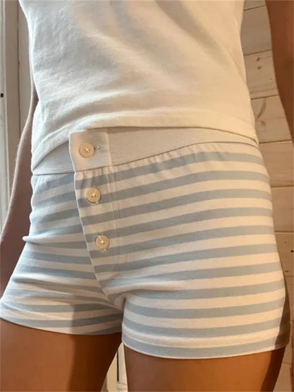 lovwvol Women Summer Slim Fit Shorts Flower/Striped Print Front Button Down Elastic Waist Short Pants Sleepwear 2024 Bottoms