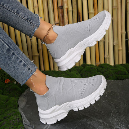 Breathable Mesh Thick Bottom Sneakers Women 2023 Autumn Platform Knitted Casual Shoes Woman Plus Size 42 Anti Slip Sock Shoes