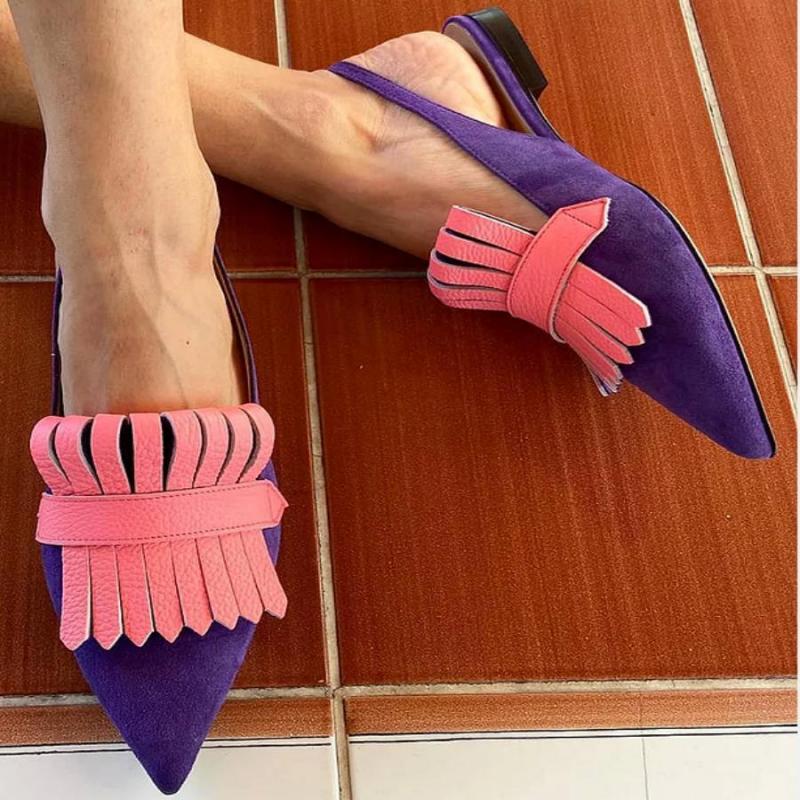 lovwvol Leisure Flat Women Sandals 2023 Summer New Small Fresh Pointed Female Fringe After Empty Women Shoes Large Size 43