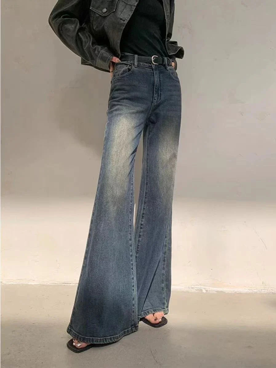 lovwvol   Y2k Blue Flare Jeans for Woman Vintage Wide Leg Denim Pants Female Full Length Baggy Pantalones Vaqueros Mujer Spring