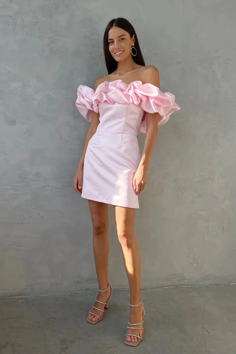 lovwvol Summer White Ruffle Bodycon Party Dress Elegant Off The Shoulder Wedding Guest Dress Mini Celebrity Even Dress Short