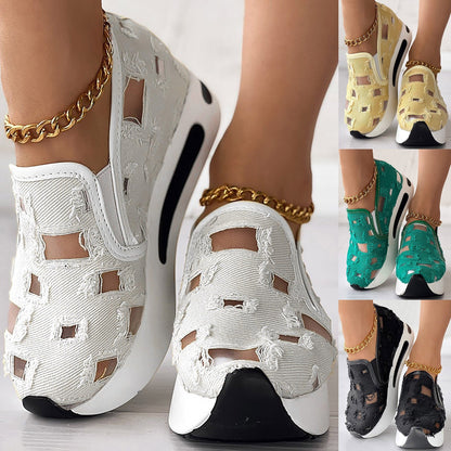 Contrast Sequin Lace Muffin Slip-On Sneakers