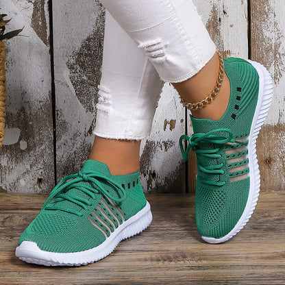 Comfort Soft Sole Knitted Sneakers Women 2023 Autumn Breathable Mesh Casual Shoes Woman Plus Size 43 Green Lace Up Walking Shoes