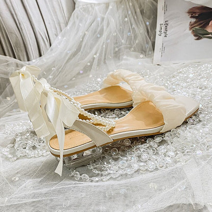 lovwvol 2023 new summer women's sandals fashion pearl design Korean style party and work wear ladies casual shoes High heel 41-43