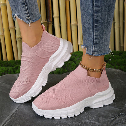 Breathable Mesh Thick Bottom Sneakers Women 2023 Autumn Platform Knitted Casual Shoes Woman Plus Size 42 Anti Slip Sock Shoes