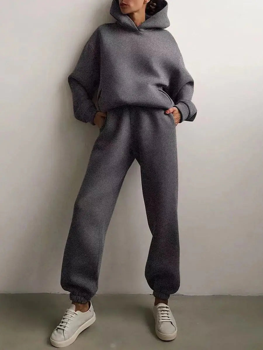 lovwvol  -  Winter Women Two Piece Sets Tracksuit Autumn Casual Solid Long Sleeve Hoodie Sweatshirts Female Oversized Trouser Pant Suit