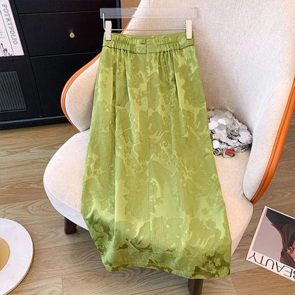 lovwvol  -  New Chinese Style Half Skirt Women's Autumn Buckle Wrap Buttocks Skirt Straight Leg Split Mid Length Skirts Female Clothing