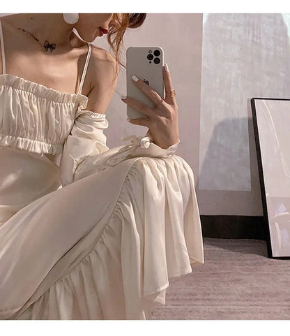 lovwvol Summer New Style Retro Sweet one-shoulder Square Neck Puff Sleeve Trumpet Dress Women Sexy Folds White Vintage Wedding Dresses