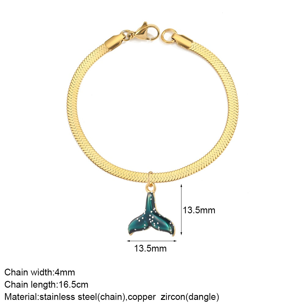 Cute Heart Love Sun Angel Charms Bracelet for Women Evil Blue Eye Gold Color Stainless Steel Chain Copper CZ Dangle Bangle