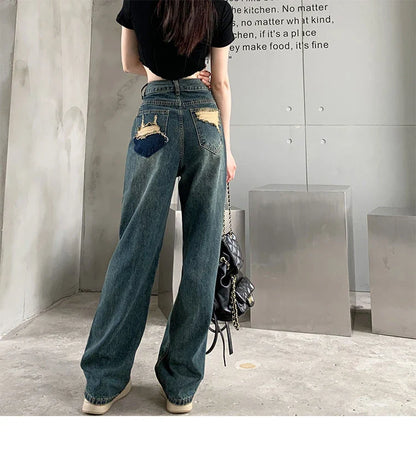 lovwvol Vintage Wide Leg Jeans Women Y2k High Waist Harajuku Streetwear Pants Korean Fashion Straight Casual Loose Denim Trousers