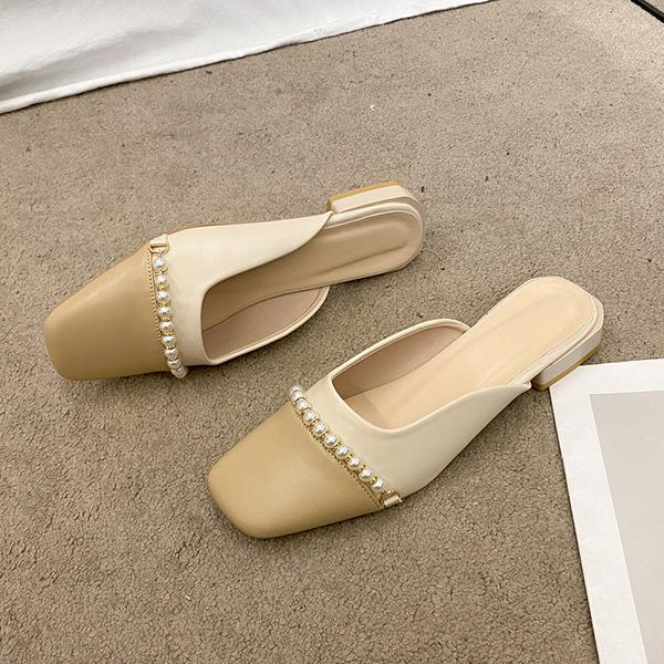 Shoes Slippers Women Summer Cover Toe Low Slides Pantofle Female Mule 2023 Mules Rome Hoof Heels Fabric PU Mules For Women 2023