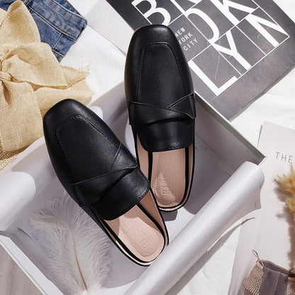 2023 New Spring and summer women wear slippers Korean fashion design Leather Girl black Muller shoes 41-44