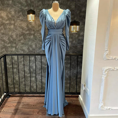 Mermaid Wedding Guest Dresses for Women V Neck Gorgeous Mother of the Bride Dress Long Sleeves Beaded Formal Evening Gown Custom