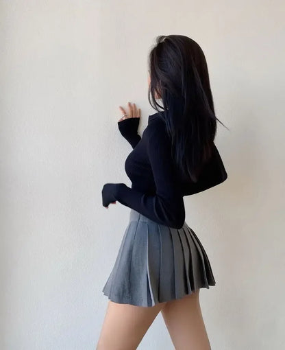 lovwvol Grey Pleated Mini Skirt Women Sexy Split Korean Style High Waist A-line Slim Micro Skirt Shorts Gyaru Summer Streetwear