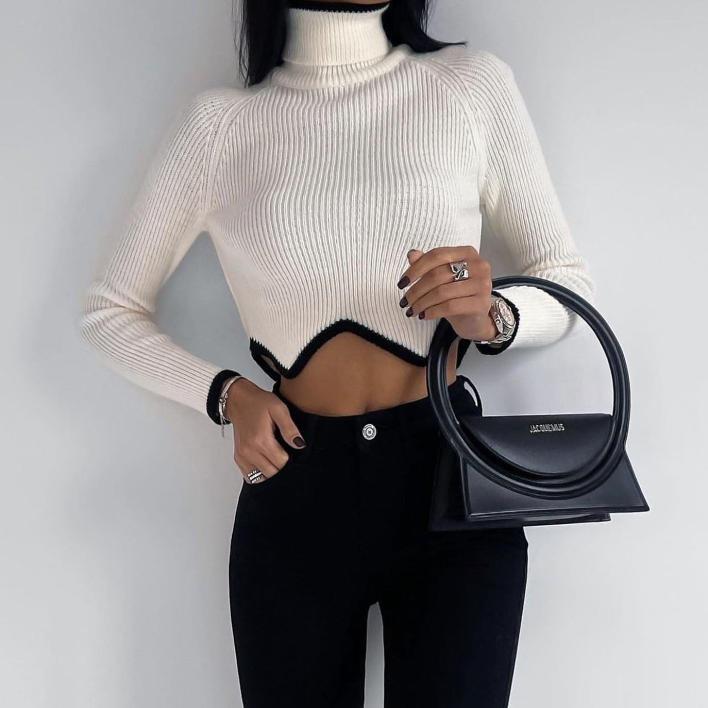 lovwvol Turtleneck Crop Sweater Women Fashion Christmas Sweaters Winter Solid Knitted Long Sleeve Slim Pullovers Jumpers Knitwears