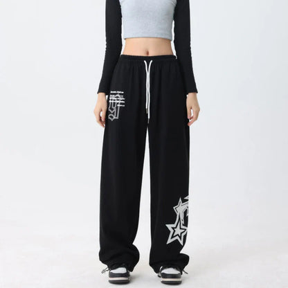 lovwvol Y2K Baggy Sweatpants Women Hip Hop Streetwear Oversize High Waist Trousers Vintage Elastic Stars Casual Jogging Wide Leg