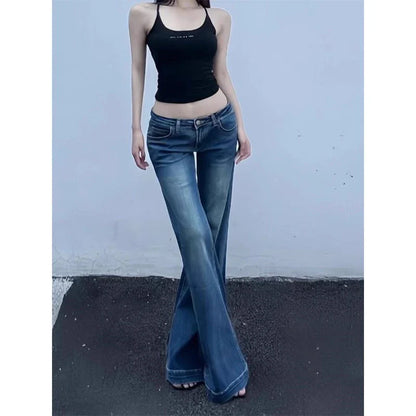 lovwvol Women's Skinny Low Waisted Flared Jeans Summer New Chic Casual Wide-leg Pants Female Sexy Denim Bell-bottoms Trousers