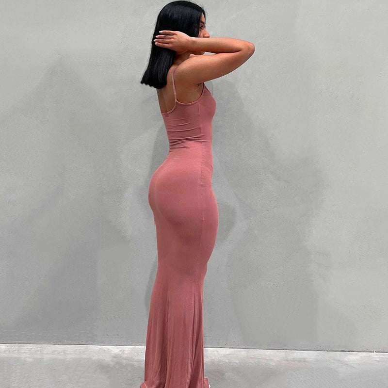 New Satin Slip Sleeveless Backless Slim Sexy Long Maxi Dress Women Party Club Dresses Y2K Concise Bodycon Elegant Clothing