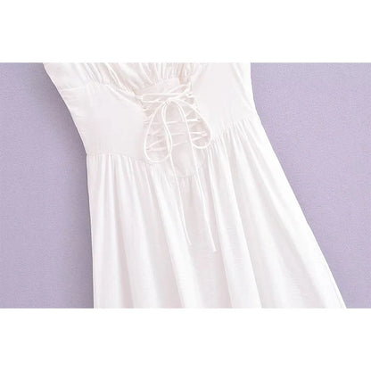 lovwvol Sexy Elegant Women Front Bandage Spaghetti Strap White Dress Summer Ladies A-line Midi Holiday Robe