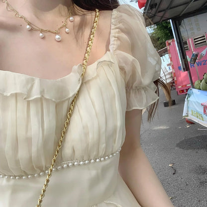 lovwvol Summer Chiffon Fairy Dress Women Solid Elegant Party Midi Dress Female Casual Sweet Korean Fashion Pink Dress New Clothes