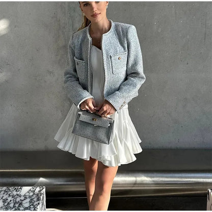 lovwvol Summer Fashion White Ruffle Mini Skirt Women Elegant Elastic High Waist Pleated A-line Dress 2024 New Female Casual Tennis Skirt