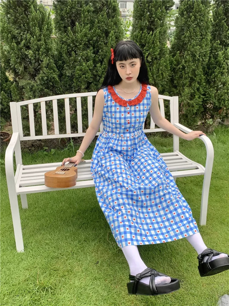 lovwvol French Robe Age Reduction American Vintage Y2k Dress Sweet Plaid Dresses Summer Female Fashion Vestidos Para Mujer