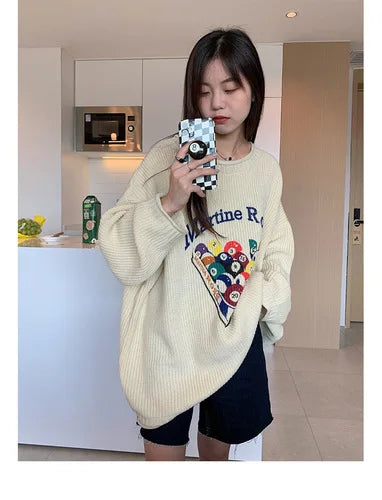 lovwvol  Autumn Lazy Lovely Sweater Cartoon Pattern Pullover Y2k Womens Clothing Korean Fashion Ropa De Mujer Loose Knitwears Top