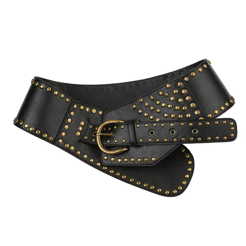 lovwvol Streetwear Fashion Design Leather Belts Women Party Punk Style Y2K Accessories Waist Chain Outfits Rivet Eyelet Belt