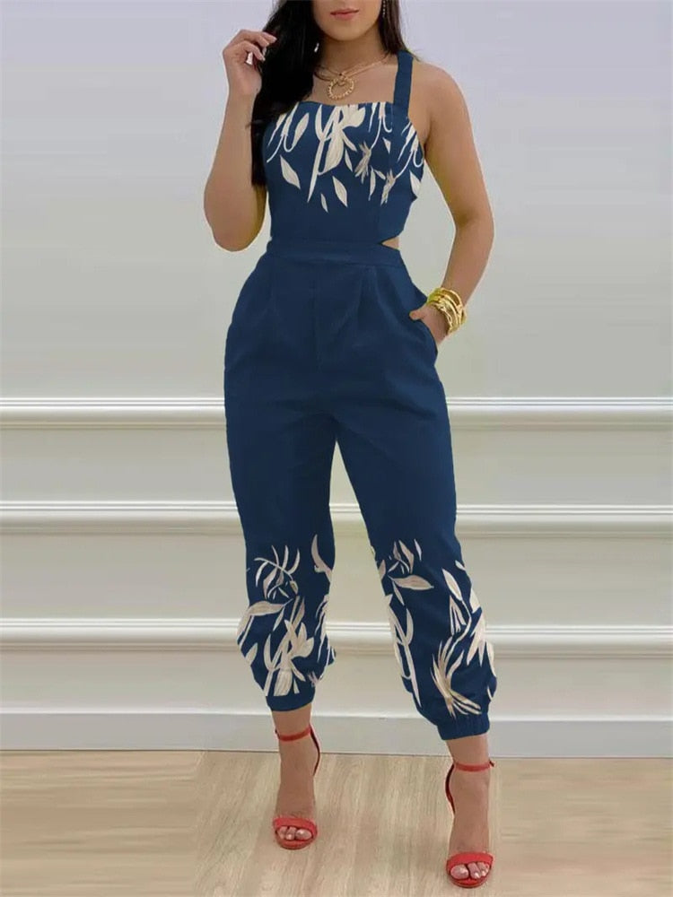 Ladies Off Shoulder Sleeveless Jumpsuit Summer Women Casual Solid Rompers Streetwear Long Playsuits Overalls With Pockets