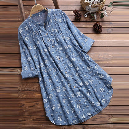 New Women Loose Long Sleeve Tunic Tops Casual Cotton Blouses Shirts Summer Autumn Elegant Floral Blouse Blusas Plus Size 5XL