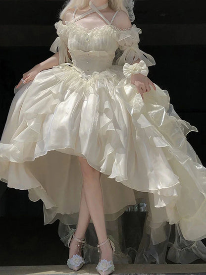 lovwvol - White Flower For Bride Generate Colorful Wedding Dress Cos Lolita Dress Suit Heavy Industry Trail Pure White Girl Princess Dress